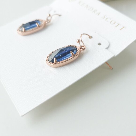 Kendra Scott Lee Rose Gold navy dusted glass Earrings - Picture 2 of 2